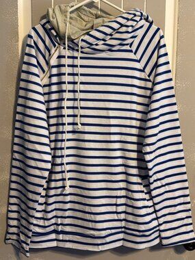 Soto Lifestyle Women’s Hoodie Drawstring Pockets White Blue & Gray XXL NIP New